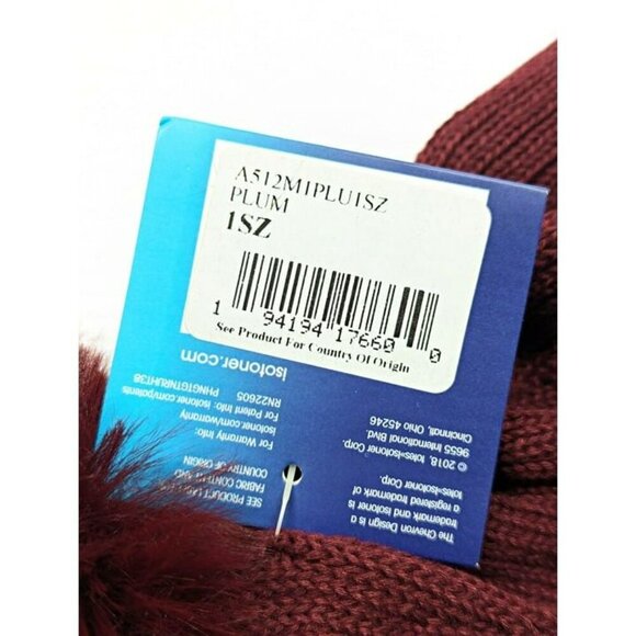 Isotoner Signature Women's Plum Reflective Stripe Pom Beanie O/S (MSRP $36) - Picture 4 of 6